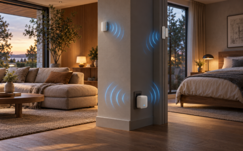Átláthatóbb Bluetooth-kapcsolatok az otthoni rendszerben – MI-vel készített illusztráció.